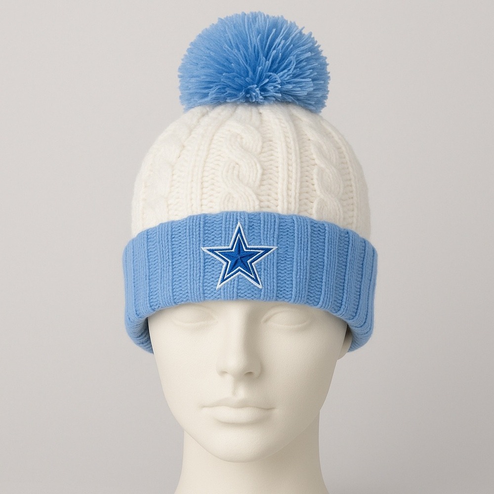 47 Brand Dallas Cowboys‎ Women's Pom Beanie Knit Hat White Blue NWT $34